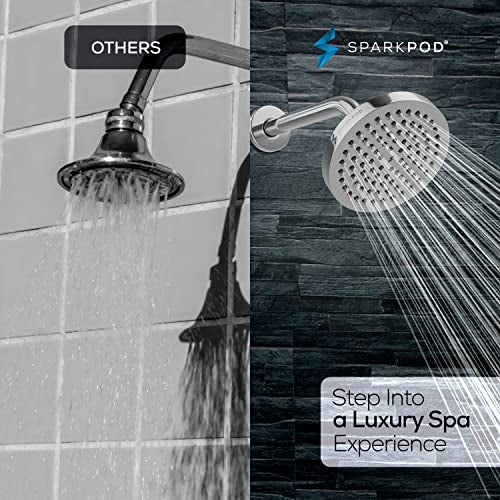 SparkPod 6 High Pressure Rain Shower Head with 9 Shower Arm High Pressure Rain Luxury Modern Look Rainfall Experience No Hassle Toolless 1Min Installation Luxury Polished Chrome - Image 3