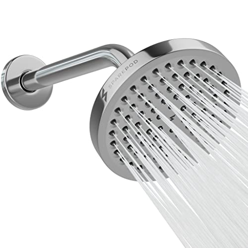 SparkPod 6 High Pressure Rain Shower Head with 9 Shower Arm High Pressure Rain Luxury Modern Look Rainfall Experience No Hassle Toolless 1Min Installation Luxury Polished Chrome - Image 1