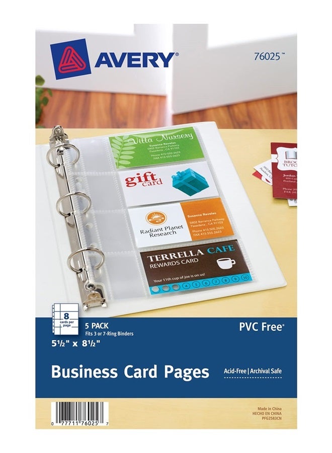 AVERY Avery Mini Business Card Pages, Clear, 5.5 x 8.5 inches, Pack of 5 (76025) - Image 1