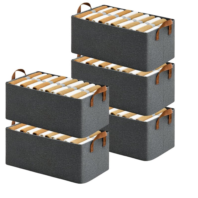 Gladnes Gladnes 5 Pcs Wardrobe Organizer for Clothes with Metal Frame Rectangle Storage Baskets for Clothing Fabric Storage Box with Handles Shelf Basket for Storage Clothes Pants Jeans Sweater Grey  - Image 1