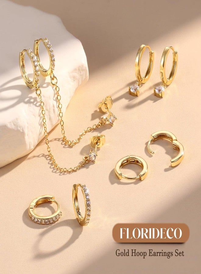 Florideco 4 Pairs Small Hoop Earrings for Women Trendy 14K Gold Plated Chain Drop Earrings Set Hypoallergenic CZ Huggie Hoops Lightweight Cartilage Earring Stacks Women's Jewelry Gifts, Stainless - Image 4
