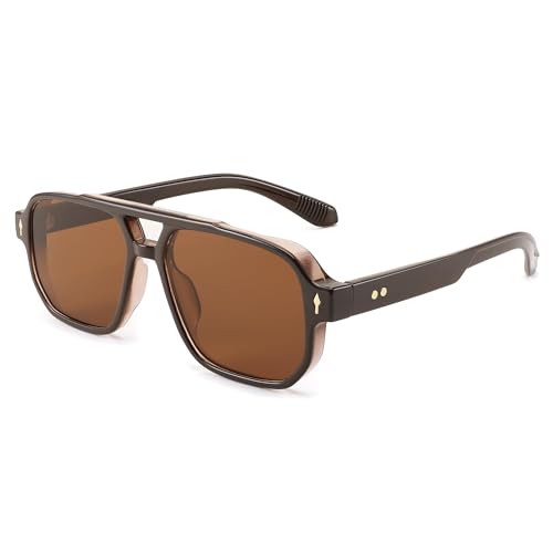 Karsaer Retro Square Aviator Sunglasses Women Men, 70s Vintage Rectangle UV Protected Sun Glasses E1120, 54 - Image 1
