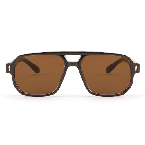 Karsaer Retro Square Aviator Sunglasses Women Men, 70s Vintage Rectangle UV Protected Sun Glasses E1120, 54 - Image 2