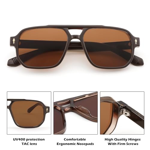 Karsaer Retro Square Aviator Sunglasses Women Men, 70s Vintage Rectangle UV Protected Sun Glasses E1120, 54 - Image 4