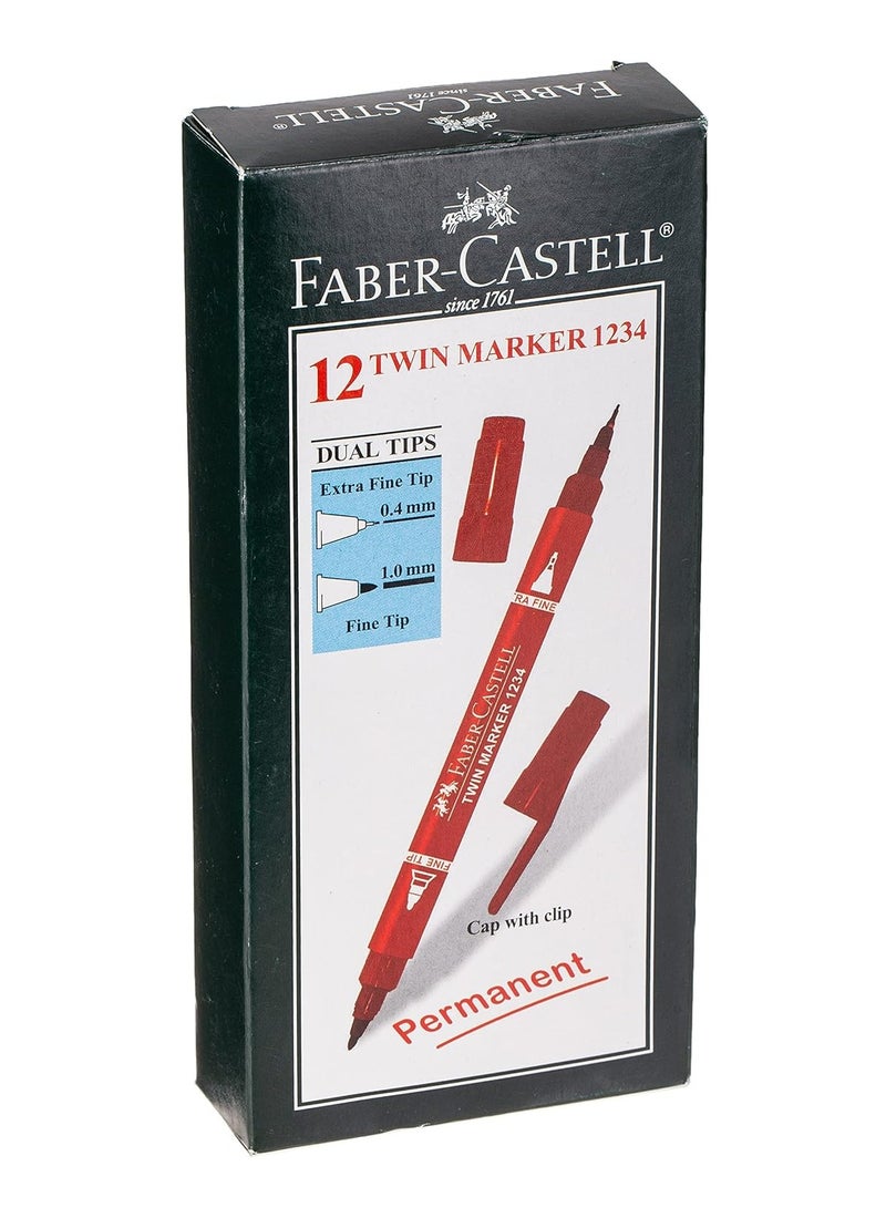 FABER-CASTELL 12 قطعة من قلم تحديد دائم ذو طرفين بحبر أحمر - Image 1