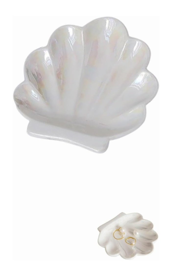 Oasisgalore Ceramic Shell Ring Holder & Jewelry Tray for Organized Decor, Bathroom Vanity Accessory.  - Image 1