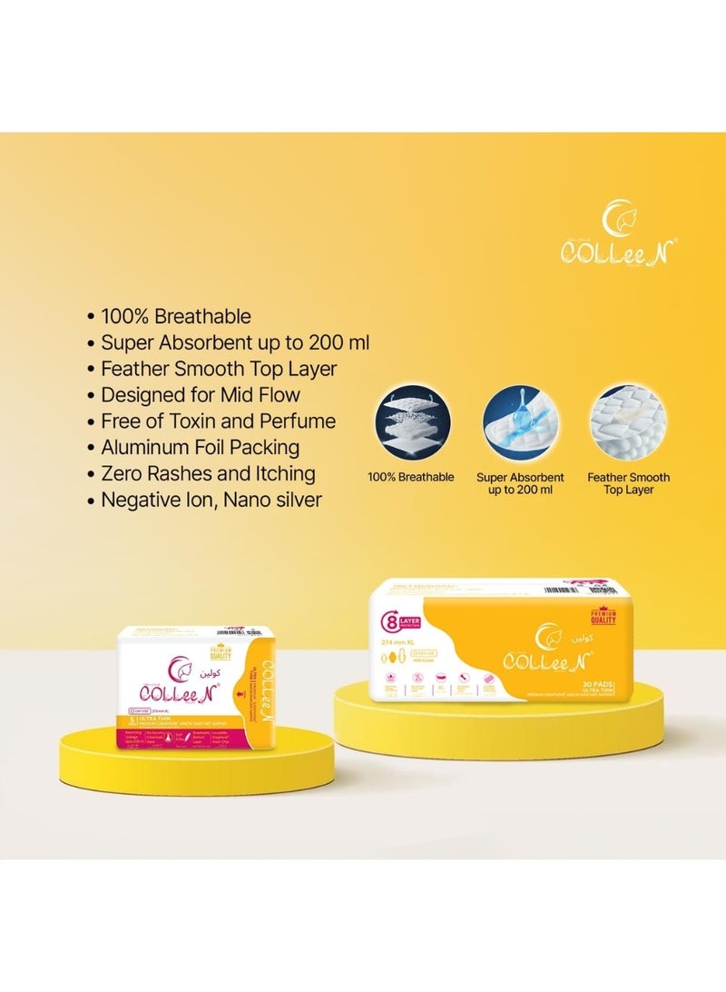 Colleen فوط صحية كولين جرافين أنيون XL 274 مم - 5 قطع | فوط صحية قابلة للتنفس | للاستخدام خلال النهار - Image 5