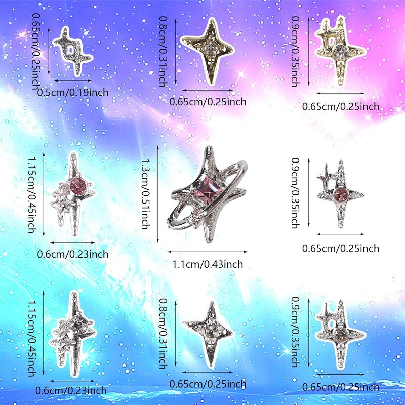 KYLELOVE 90 PCS Nail Gems and Charms Bulk Y2K Alloy Silver Nail Charm 3D Art Rhinestones Planet Star Nail Gems Shiny Jewelry Nail Decorations Accessories - Image 2