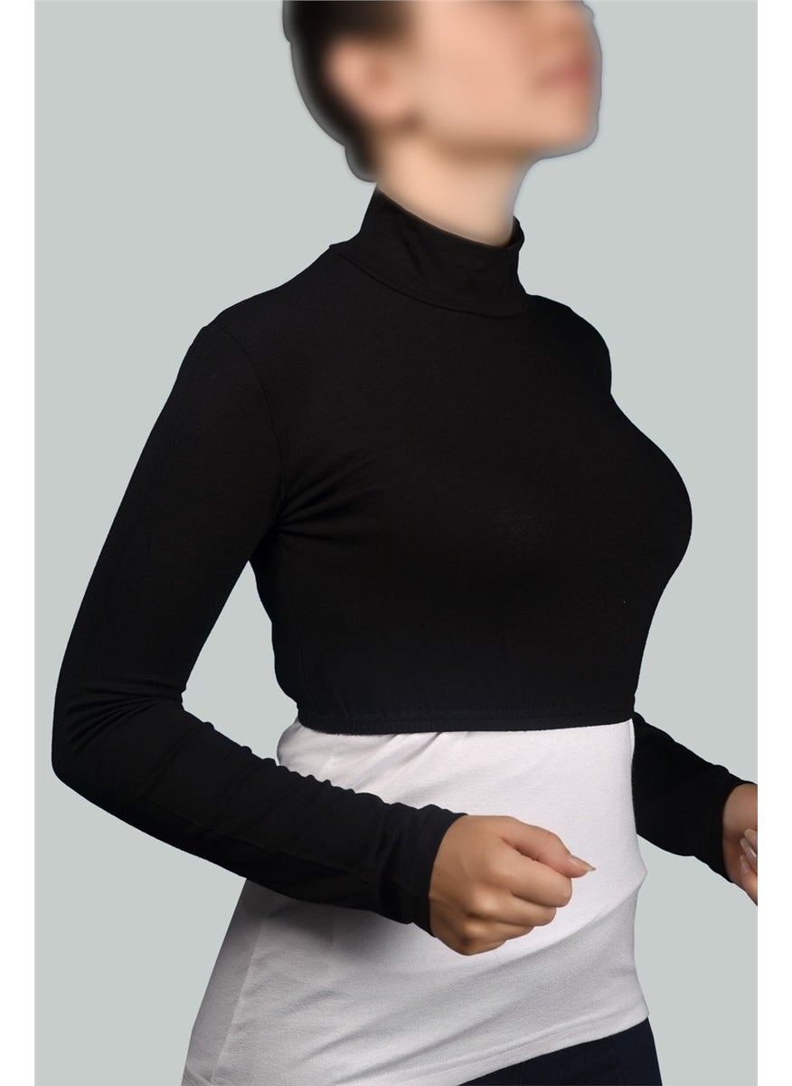 Altobeh - Long Sleeve Turtleneck Turtleneck Lycra Combed Cotton Women's Half Bodysuit - Black - Image 1