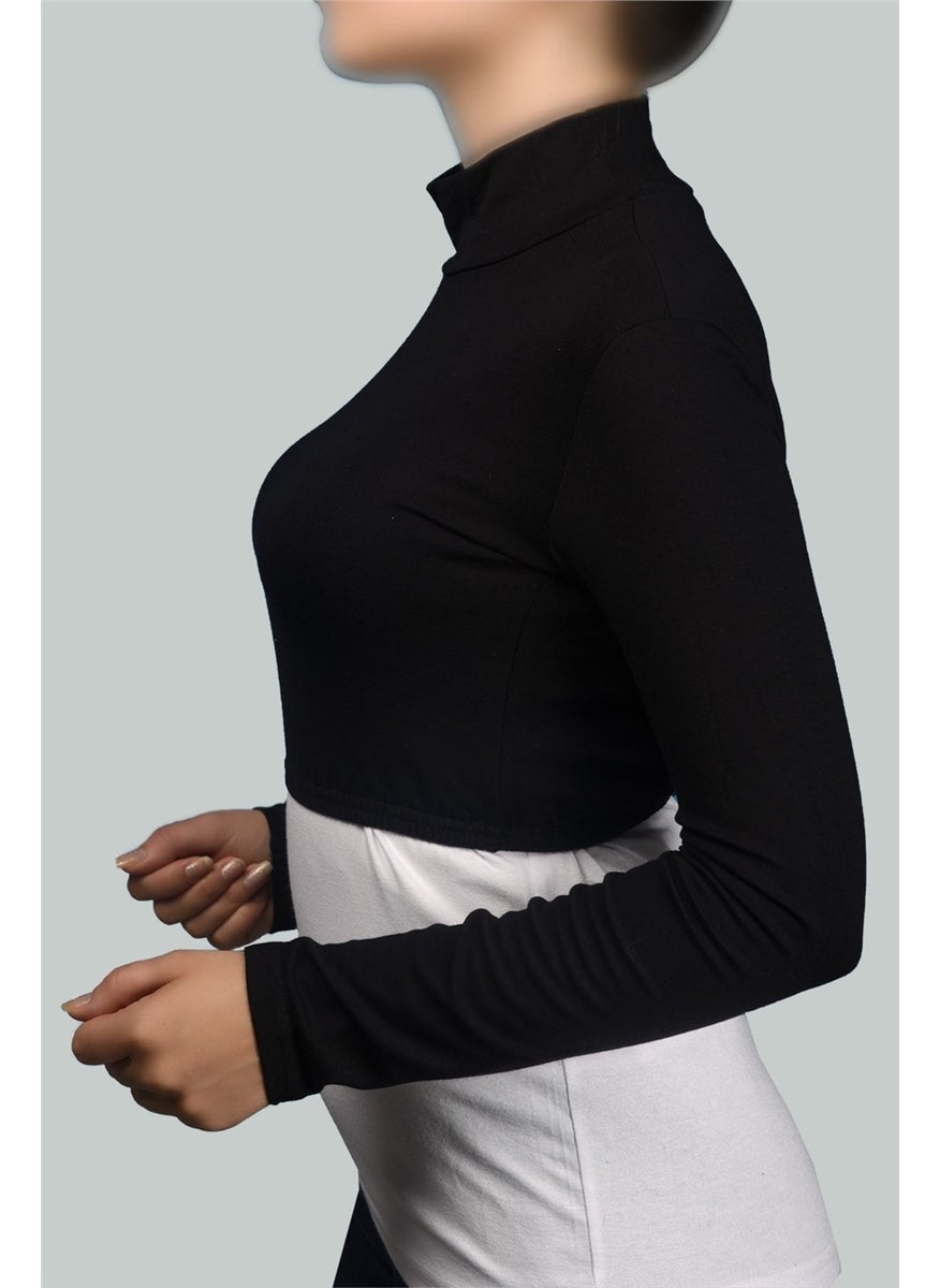 Altobeh - Long Sleeve Turtleneck Turtleneck Lycra Combed Cotton Women's Half Bodysuit - Black - Image 1