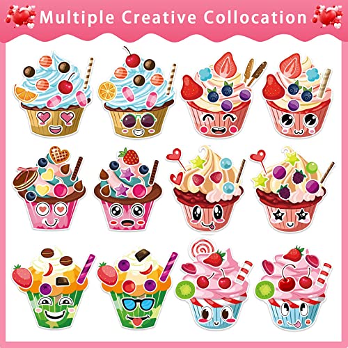 DUJAA 24 Sheets Make-a-face Cupcake Stickers Make Your Own Dessert Stickers Mix and Match Sweets and Fruit Treats Party Favor Supplies for Kids Ice Cream Sticker Games Birthday DIY Art Crafts - Image 3