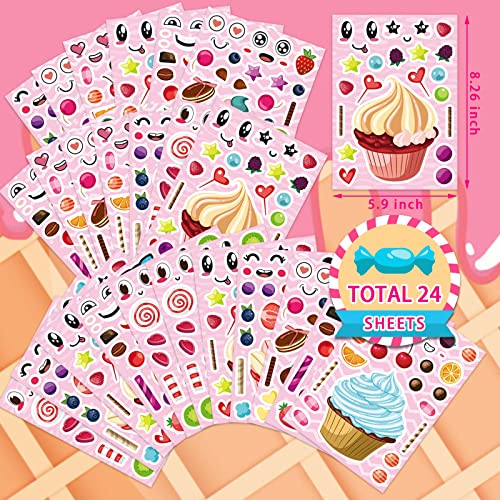 DUJAA 24 Sheets Make-a-face Cupcake Stickers Make Your Own Dessert Stickers Mix and Match Sweets and Fruit Treats Party Favor Supplies for Kids Ice Cream Sticker Games Birthday DIY Art Crafts - Image 4