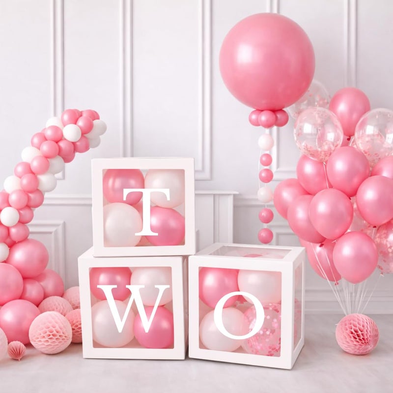 Festi Duck 'TWO' Paper Balloon Box Set - Stylish Lettered Decor for second Birthday & Aniversary Celebration (TWO Birthday Box) 28 pcs set“ 2nd Birthday & second Anniversary (Pink & White) - Image 5