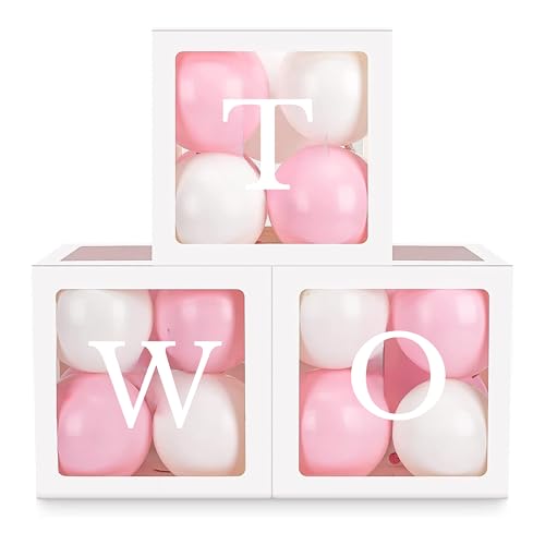 Festi Duck 'TWO' Paper Balloon Box Set - Stylish Lettered Decor for second Birthday & Aniversary Celebration (TWO Birthday Box) 28 pcs set“ 2nd Birthday & second Anniversary (Pink & White) - Image 3