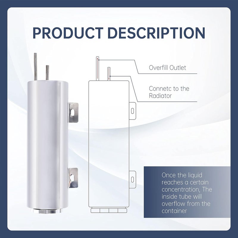 FGJQEFG 3 x 10 Inches Universal Radiator Coolant Overflow Tank Bottle Catch Can - Polished Stainless Steel, 32 Ounces - Image 3