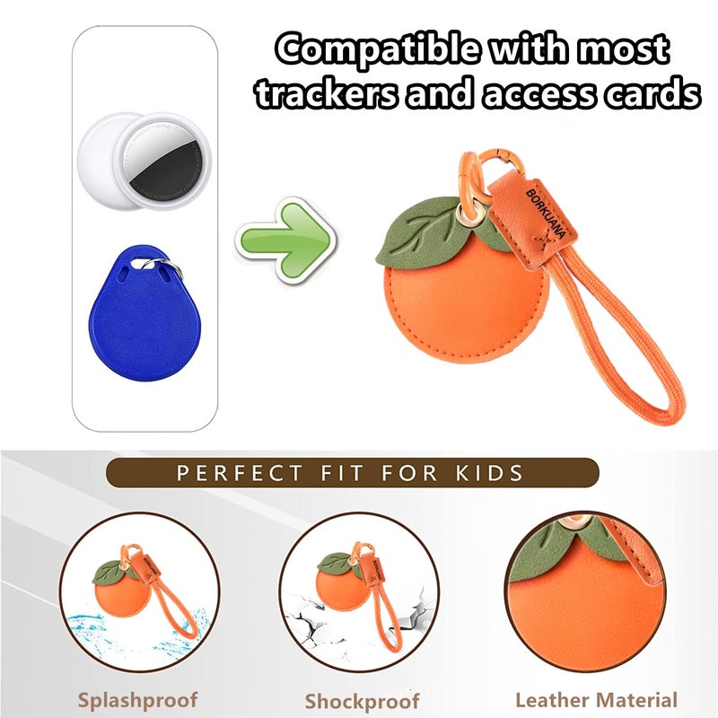 BORKUANA Leather Keychain Holder Case Compatible with AirTag,Cute Protective Cover with Keyring and Lanyard,Anti-Scratch Finder GPS Tracker Case for Wallet Keys,Bag,Pets(Persimmon) - Image 4