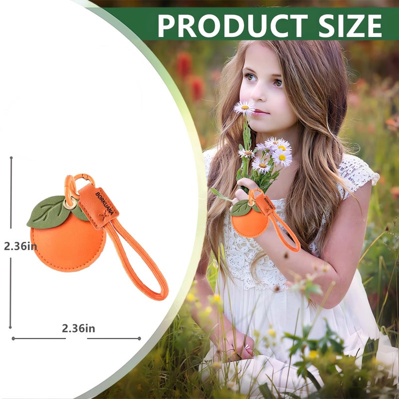 BORKUANA Leather Keychain Holder Case Compatible with AirTag,Cute Protective Cover with Keyring and Lanyard,Anti-Scratch Finder GPS Tracker Case for Wallet Keys,Bag,Pets(Persimmon) - Image 2