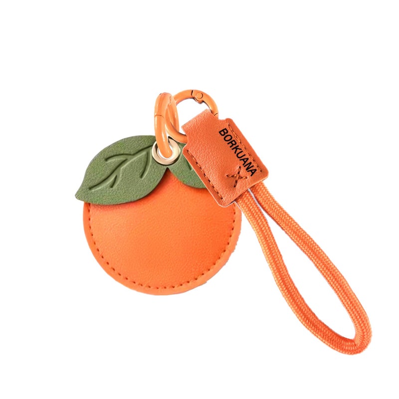 BORKUANA Leather Keychain Holder Case Compatible with AirTag,Cute Protective Cover with Keyring and Lanyard,Anti-Scratch Finder GPS Tracker Case for Wallet Keys,Bag,Pets(Persimmon) - Image 1