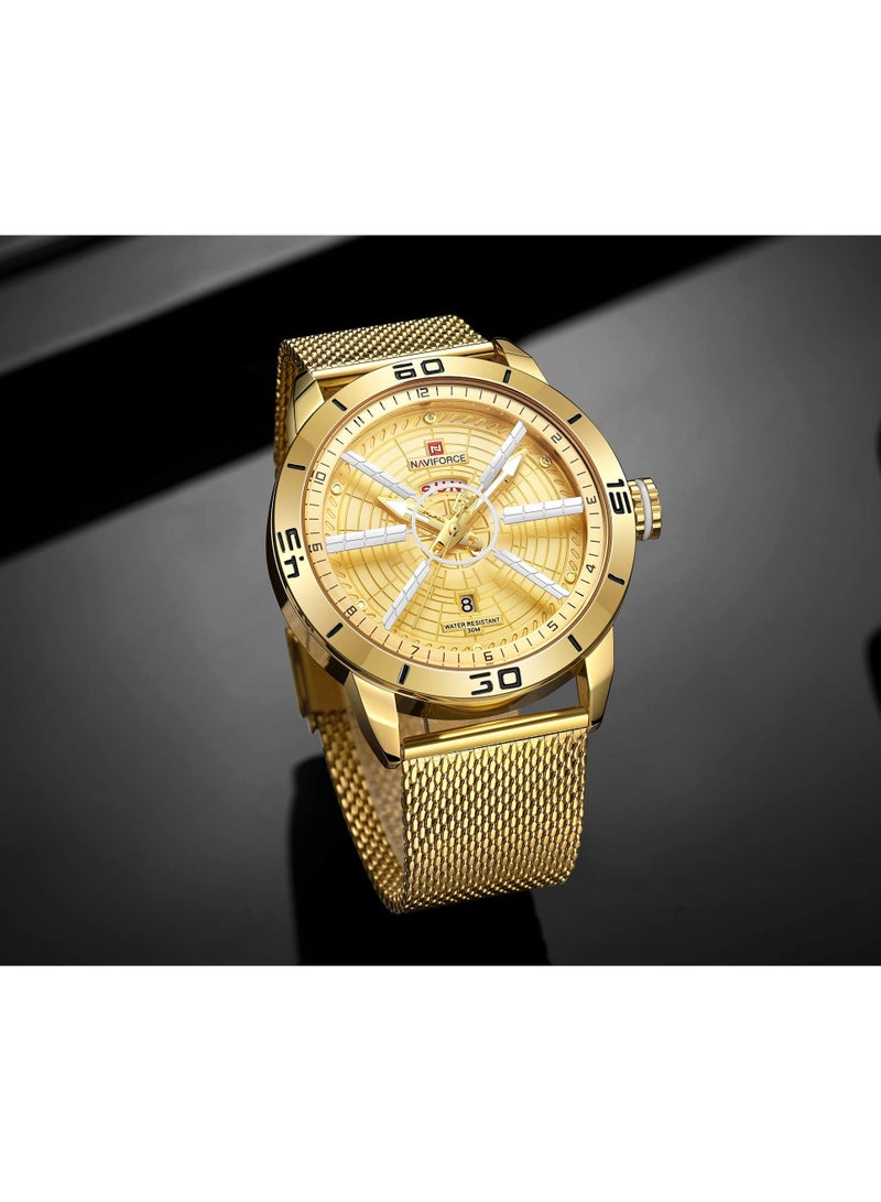 نافيفورس ساعة يد كلاسيكية للرجال بمينا ذهبي من الفولاذ المقاوم للصدأ وشبكة من الفولاذ المقاوم للصدأ - Image 3