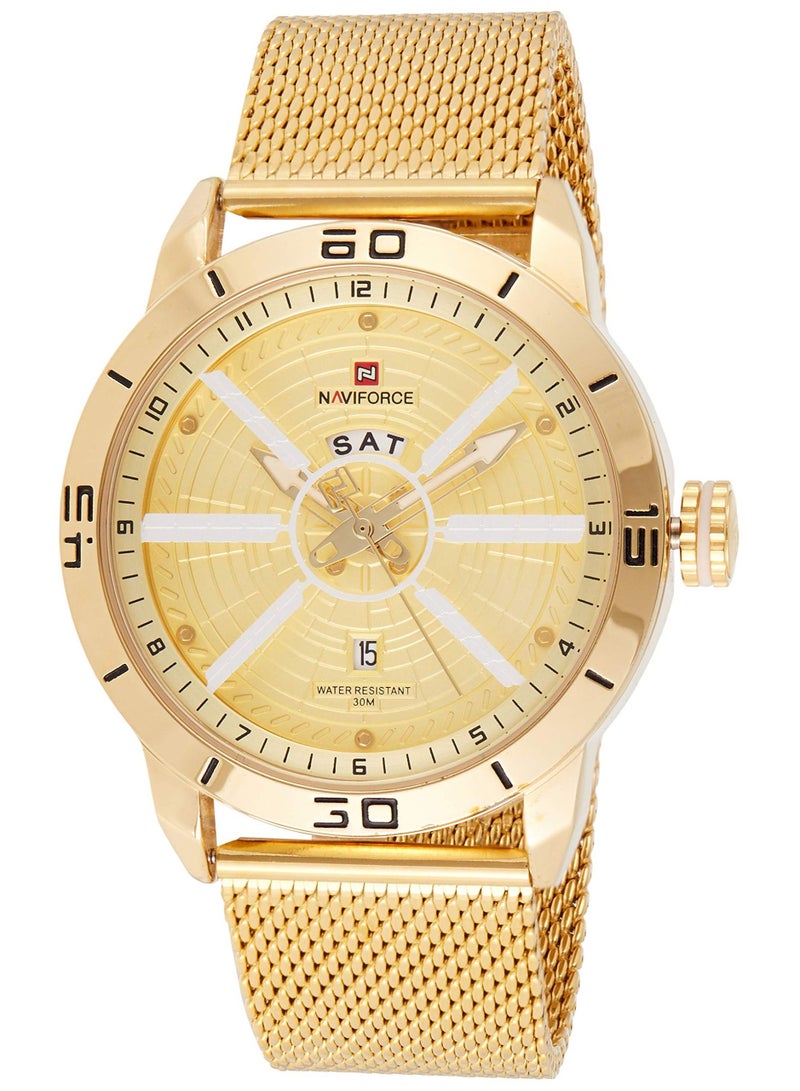 نافيفورس ساعة يد كلاسيكية للرجال بمينا ذهبي من الفولاذ المقاوم للصدأ وشبكة من الفولاذ المقاوم للصدأ - Image 5