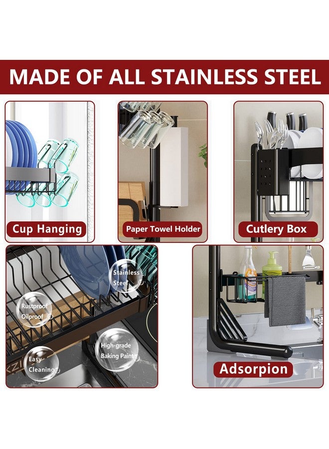 VNKZI Over Sink Dish Drainer Drying Rack, 2 Tier Full Stainless Steel Storage Adjustable Length (25.98'' to 36.61'') Kitchen Rack, Multifunctional Expandable Counter Organizer, Space Saver Dish Rack - Image 3