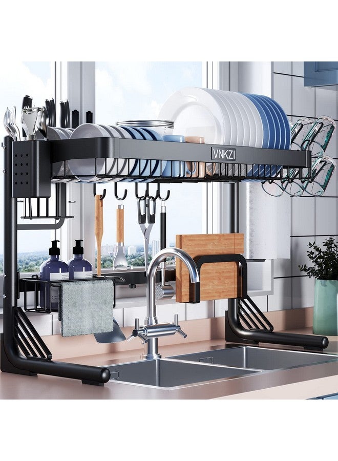 VNKZI Over Sink Dish Drainer Drying Rack, 2 Tier Full Stainless Steel Storage Adjustable Length (25.98'' to 36.61'') Kitchen Rack, Multifunctional Expandable Counter Organizer, Space Saver Dish Rack - Image 1