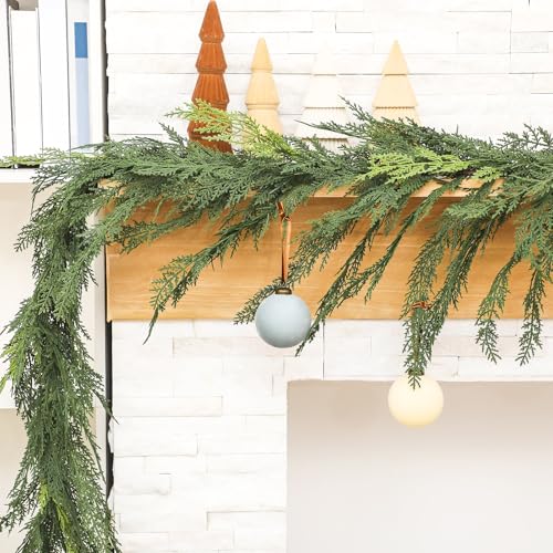 Jutom 1 PCS Christmas Cedar Garland 9 ft Classic Green Realistic Soft Artificial Faux Cedar Pine Garland Decoration for Mantel Stairs Winter Holiday Party Home Decor - Image 3