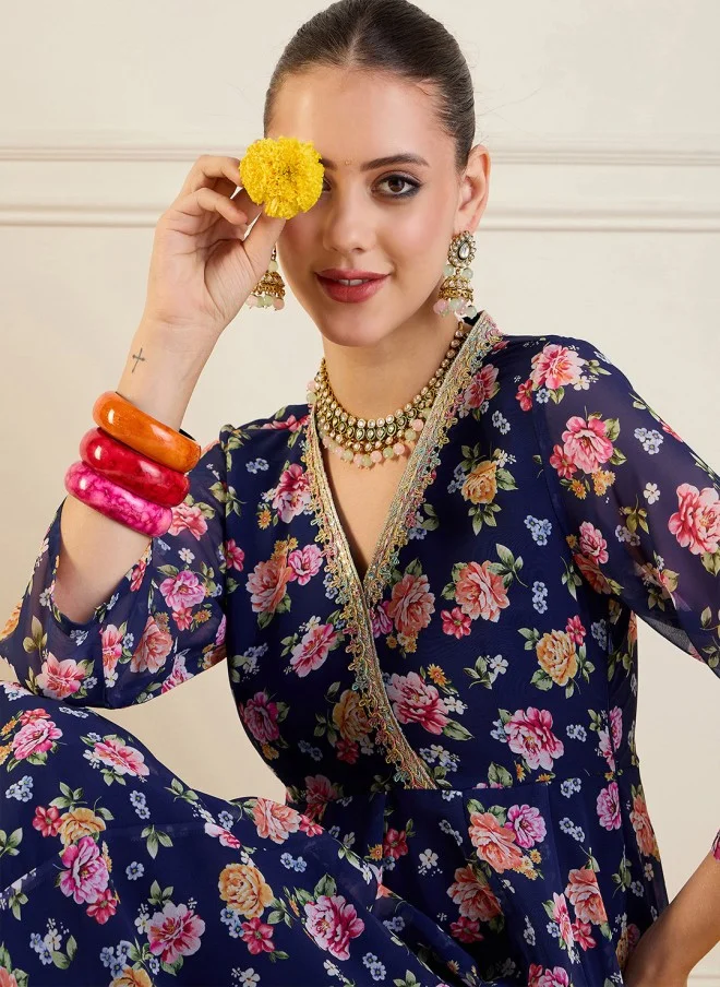 ساسافراس Floral Printed Georgette Kurta for Women