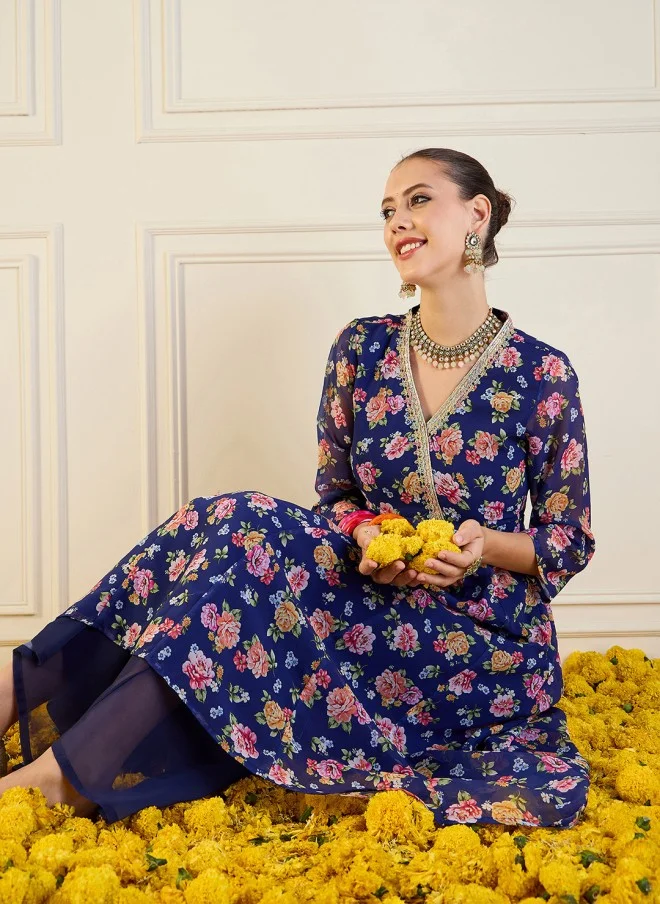 SASSAFRAS Floral Printed Georgette Kurta for Women