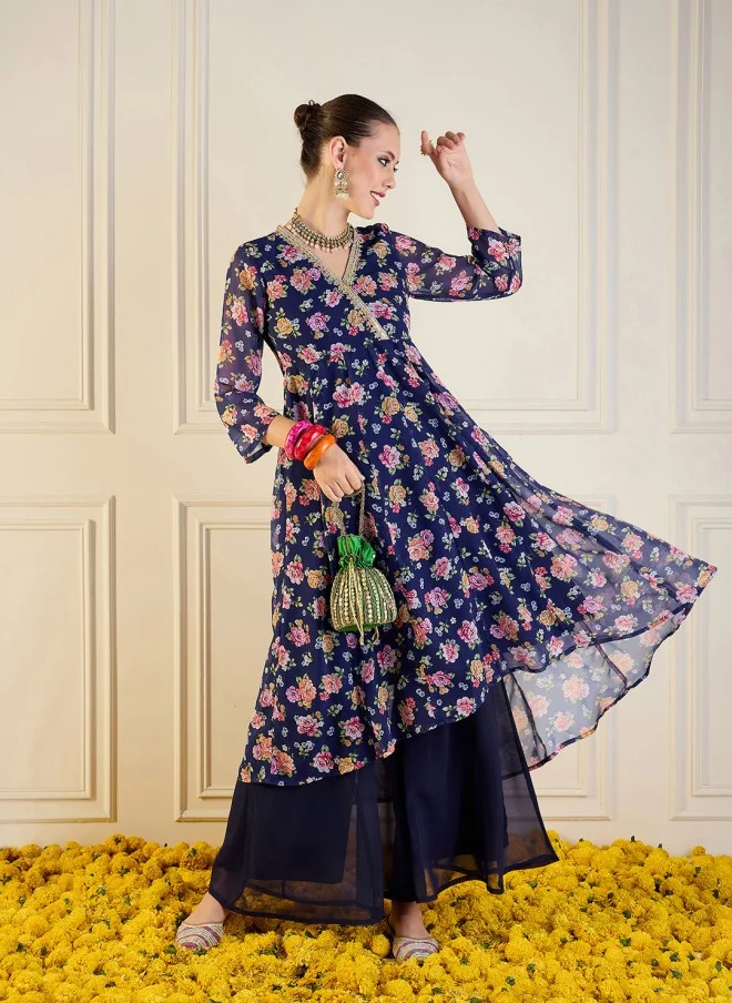 SASSAFRAS Floral Printed Georgette Kurta for Women