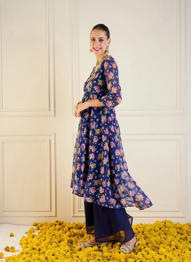 SASSAFRAS Floral Printed Georgette Kurta for Women