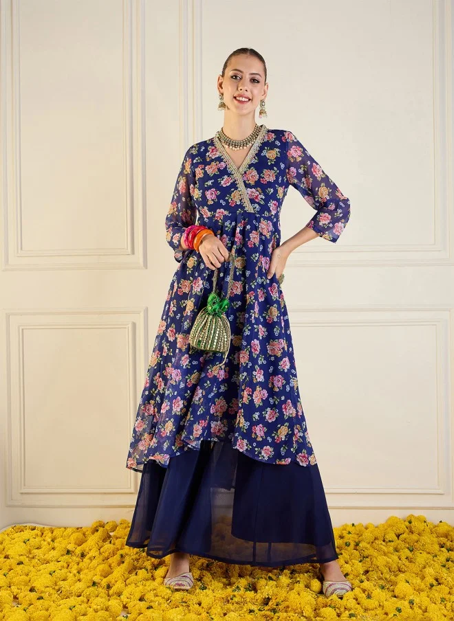 ساسافراس Floral Printed Georgette Kurta for Women
