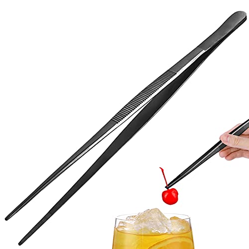 LINALL Tongs Tweezers - 12 Inch / 30cm Long Food Tongs Straight Serrated Forceps Cocktail Tweezers Bar Tool Gold - Image 1
