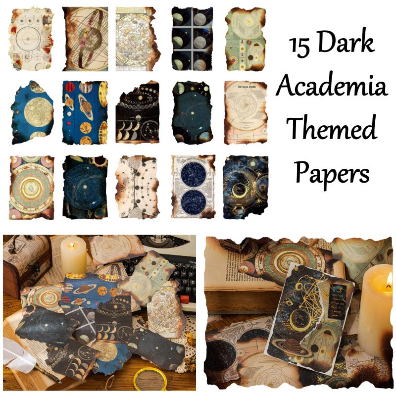 Jukercici Vintage Aesthetic Scrapbook Supplies Kit with Scrapbook Paper, Stickers for Scrapbooking, DIY Albums, Junk Journals, Bullet Journals, Celestial Universe Planets Space Collage Decor (Dark4 125 Pcs) - Image 4