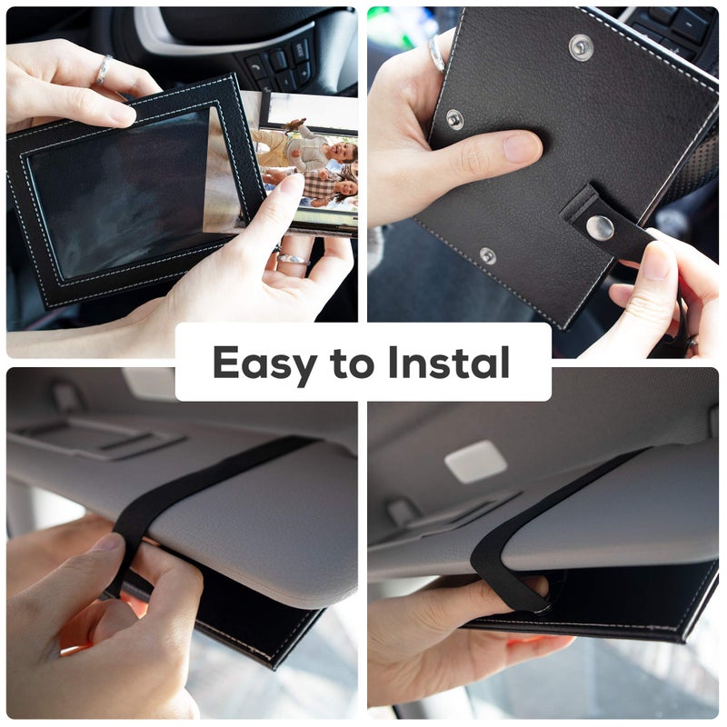 Temlum Artificial Leather Car Visor Picture Frame Fits 5-inch(3.5"" x 5"") Photo Frame for Car Displays Your Photographs Both Vertically and Horizontally (Gray  1 pcs) - Image 3