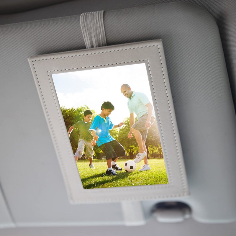 Temlum Artificial Leather Car Visor Picture Frame Fits 5-inch(3.5"" x 5"") Photo Frame for Car Displays Your Photographs Both Vertically and Horizontally (Gray  1 pcs) - Image 1