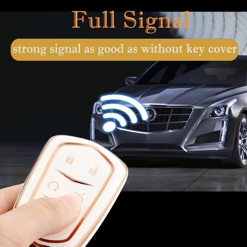 Cacacar for Cadillac Escalade Key Fob Cover, for Cadillac ATS CTS CT6 STS SRX XT5 Key Fob Case Premium Soft TPU Full Protection Smart Key Holder (Black) - Image 5