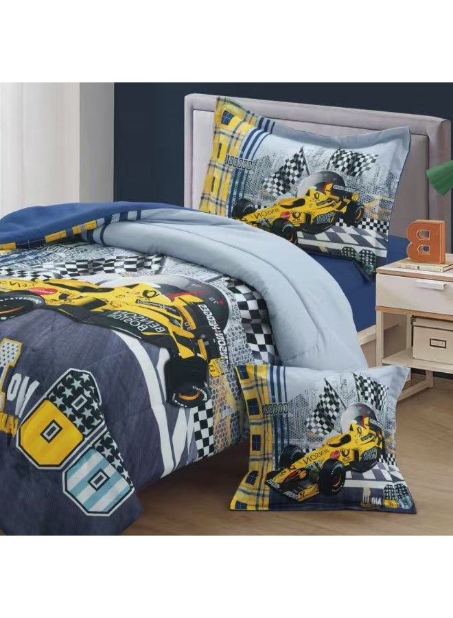 سمارت هوم مفرش سرير بتصميم عصري 4 قطع (مفرش بحشوة مقاس 170×230 سم + واقي مرتبة مقاس 120×200+30 سم + كيس مخدة + غطاء وسادة مربعة) – طقم مفارش سرير شبابية فاخرة لغرف النوم والطلاب والمراهقين - Image 2