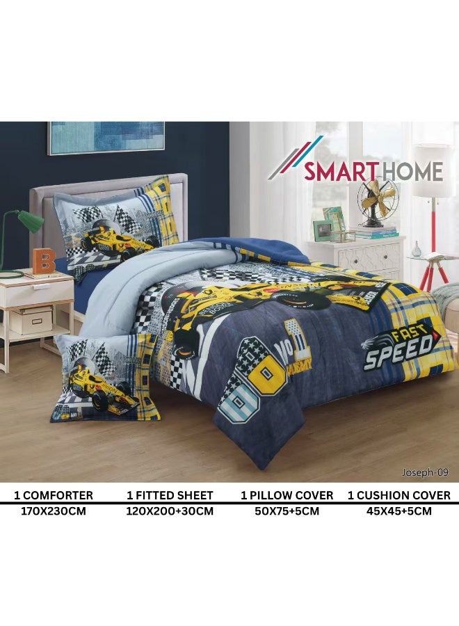 سمارت هوم مفرش سرير بتصميم عصري 4 قطع (مفرش بحشوة مقاس 170×230 سم + واقي مرتبة مقاس 120×200+30 سم + كيس مخدة + غطاء وسادة مربعة) – طقم مفارش سرير شبابية فاخرة لغرف النوم والطلاب والمراهقين - Image 3