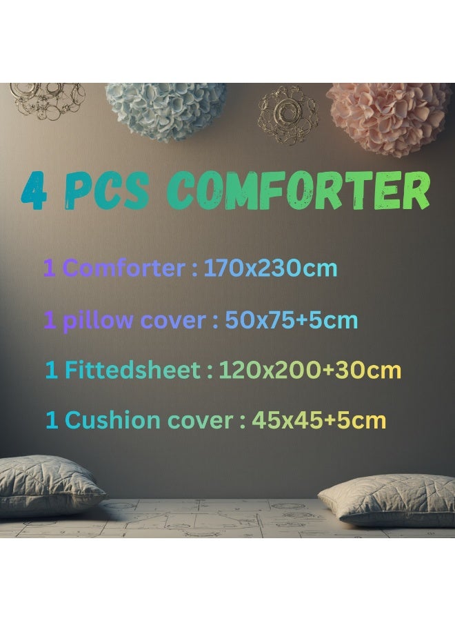 سمارت هوم مفرش سرير بتصميم عصري 4 قطع (مفرش بحشوة مقاس 170×230 سم + واقي مرتبة مقاس 120×200+30 سم + كيس مخدة + غطاء وسادة مربعة) – طقم مفارش سرير شبابية فاخرة لغرف النوم والطلاب والمراهقين - Image 4