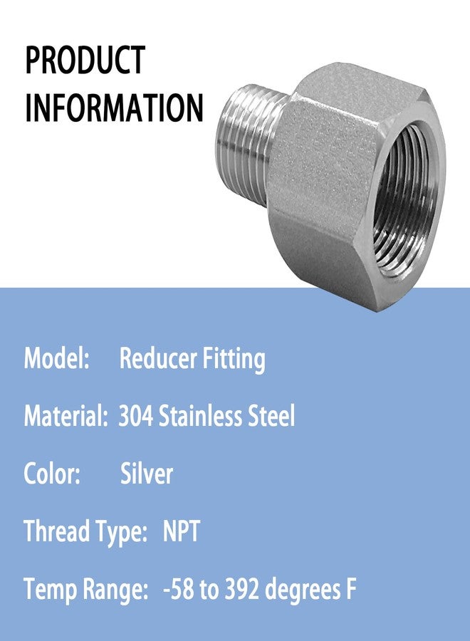 Fitvell Stainless Steel Reducer Adapter 1/4" NPT Female x 1/4" NPT Male (Pack of 5) - Image 4