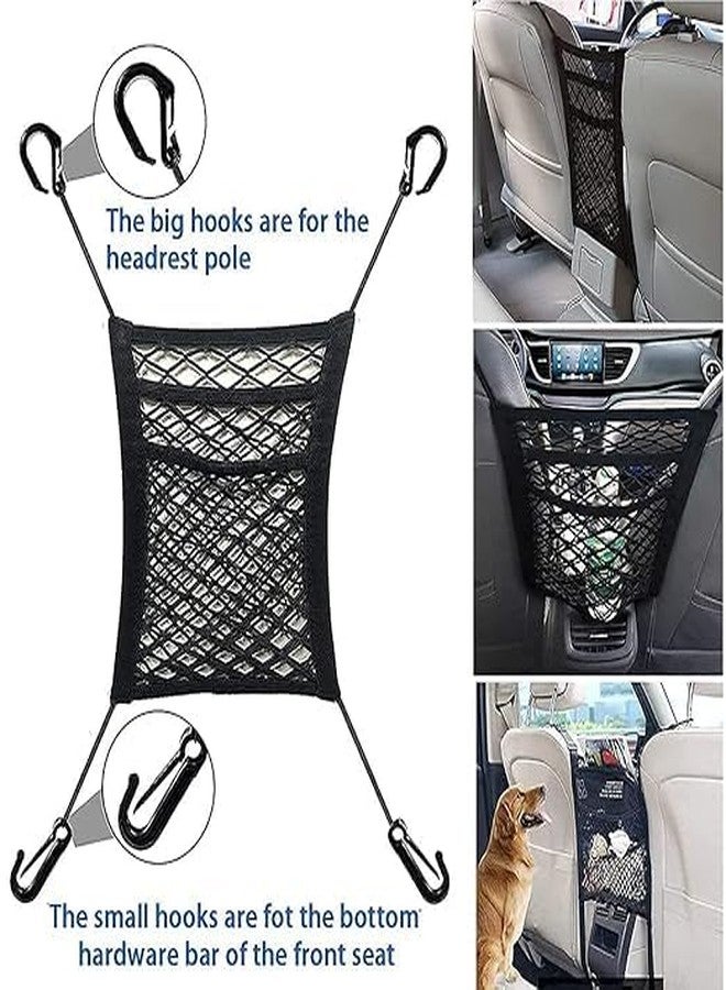 VKPSN 3-Layer Car Mesh Organizer, Seat Back Net Bag, Barrier of Backseat Pet Kids, Cargo Tissue Purse Holder, Driver Storage Netting Pouch - Image 3