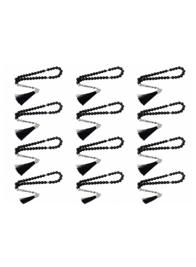 Fabienne Pack of 12 Prayer Beads Black Tasbeeh Beads 33 with Tassel 8mm Glass Beads Misbaha Islamic Zikr Beads Muslim Rosary Sibha for Ramadan Hajj Umrah Gift Set - Image 1
