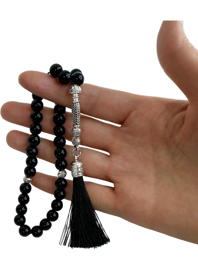 Fabienne Pack of 12 Prayer Beads Black Tasbeeh Beads 33 with Tassel 8mm Glass Beads Misbaha Islamic Zikr Beads Muslim Rosary Sibha for Ramadan Hajj Umrah Gift Set - Image 4