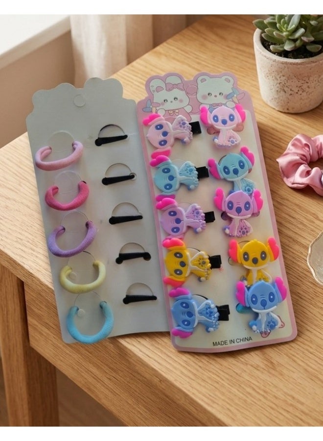 A set of 10 hair clips: 5 elastic bands + 5 clips, loved by children.