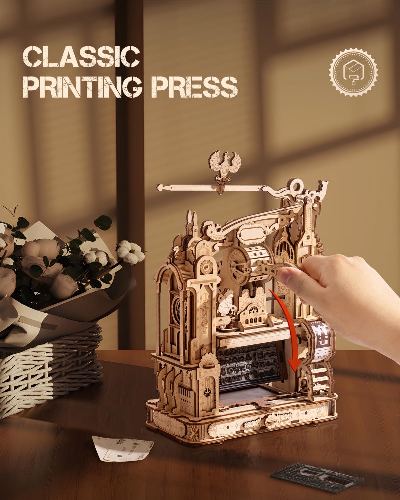 WOWOOD 3D Puzzles for Adults  Wooden Puzzles for Adults Classic Printing Press Building Kits Wood Puzzles - Image 3