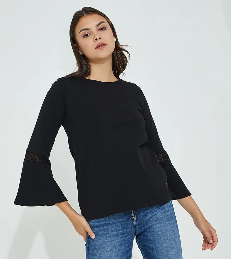 Solid Flounce Sleeves Top