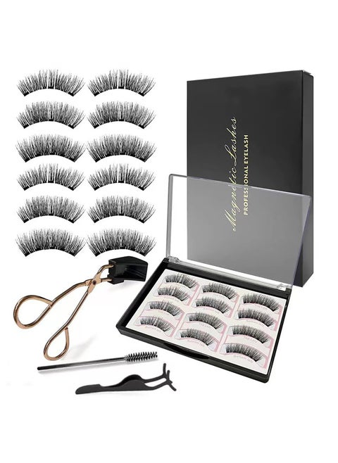Magnetic Eyelashes Set, Reusable Magnetic False Eyelashes Natural Double Magnet False Eyelashes No Glue Required With Tweezers