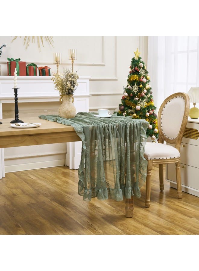 Raedan Green Floral Embroidered Lace Square Tablecloth 55”x55” Vintage Table Cover (Green, 55”x55”, Square) - Image 4