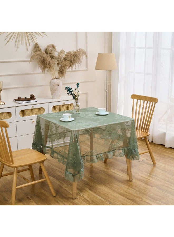 Raedan Green Floral Embroidered Lace Square Tablecloth 55”x55” Vintage Table Cover (Green, 55”x55”, Square) - Image 3